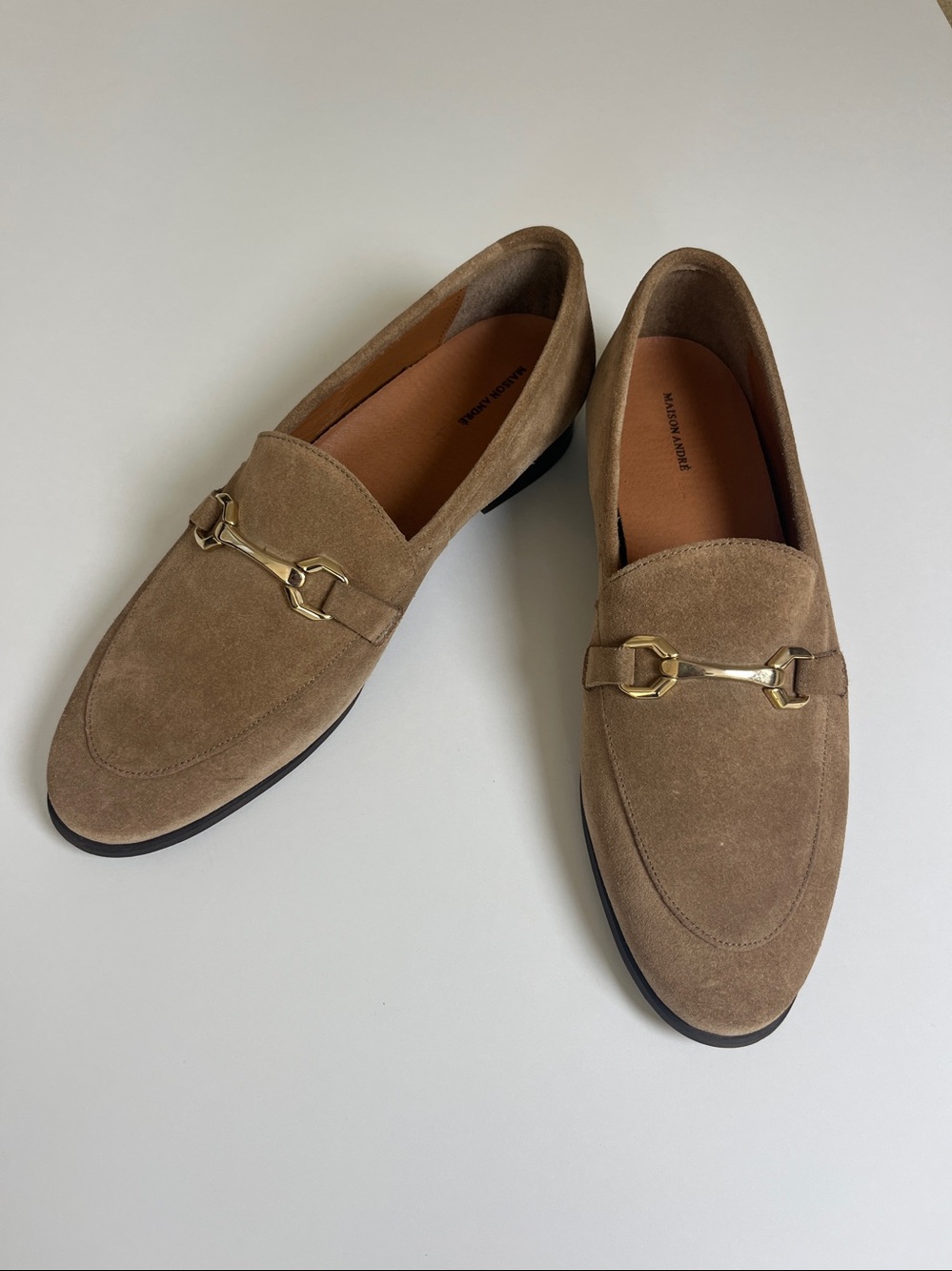 Maison Andre Suede Horsebit Loafers in Tan Brown Size 42